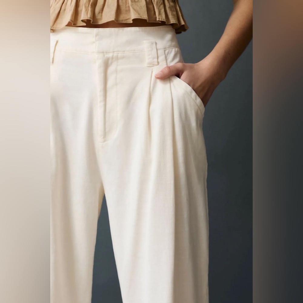 Maeve Pleated Straight Pants Anthropologie Ivory Aston Cuffed Crop Size 6 (US) - Picture 4 of 9